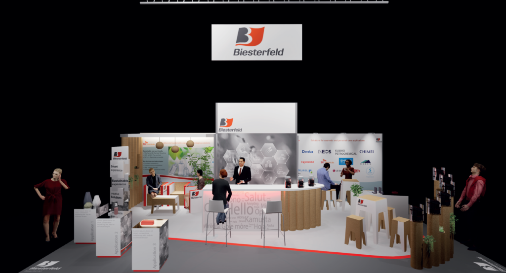 Stand Bierterfeld hybride pour LUXEPACK Monaco 2024. Il est à la fois traditionnel, modulaire et composé de carton