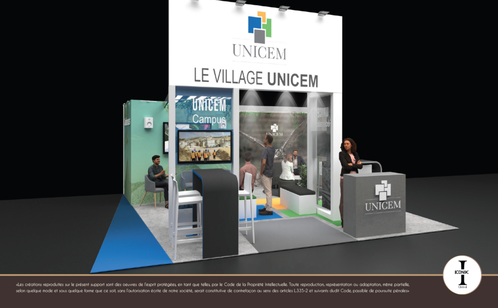 Stand Unicem menuisé, réalisé pour l'édition 2024 du Congrès de la SIM à Dijon